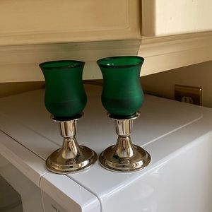 Silverplate candle holders.